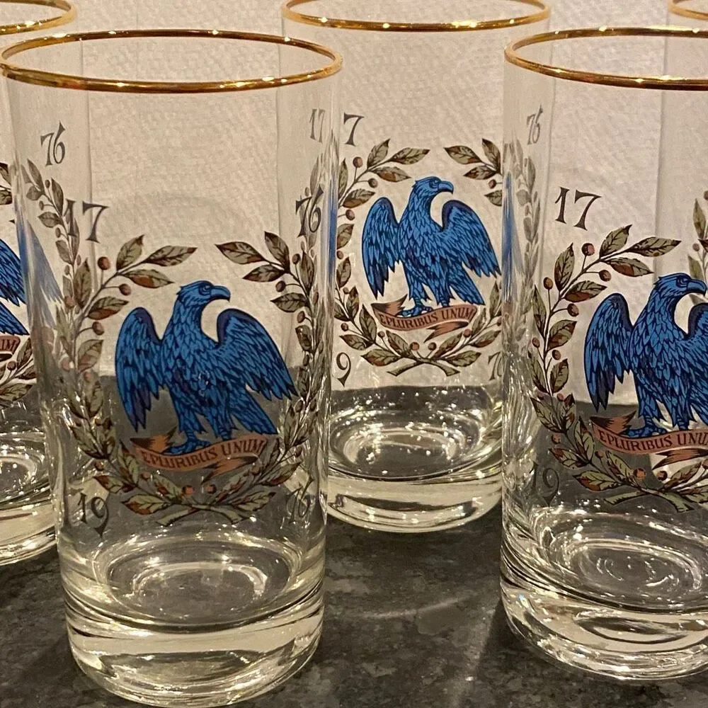 Set Vintage Bicentennial Drinking Glasses Patriotic Eagle Americana Flag